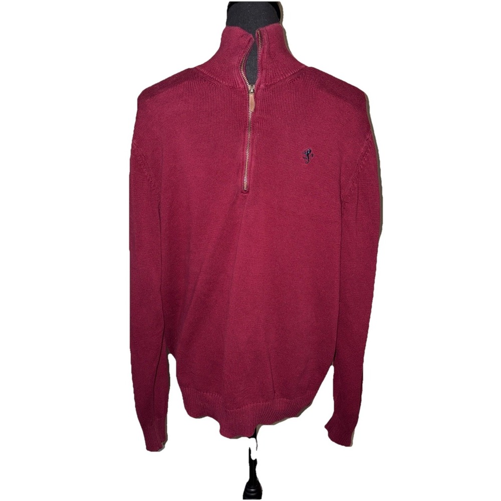 Austin Reed‎ Sweater Men's M quarter 1/4 zip Cotton Maroon/Red.